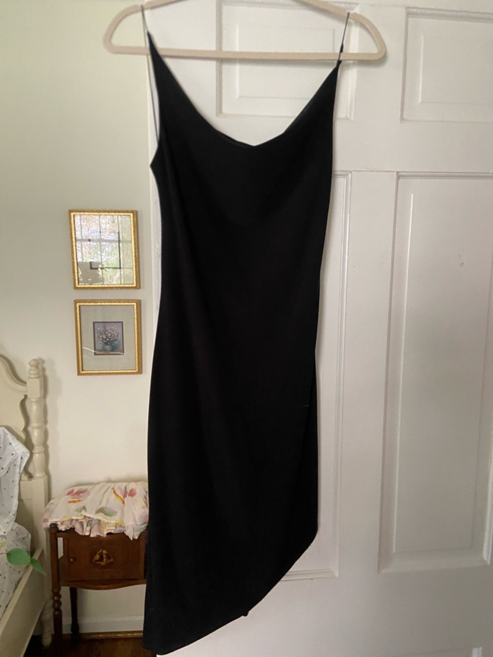 Black Slip Dress with Asymmetric Hem